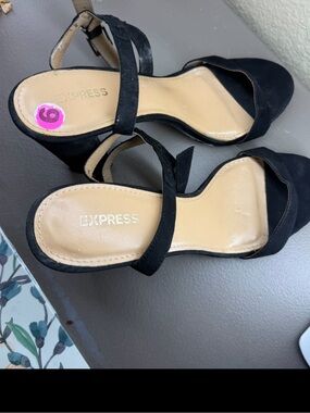Express Black Open-Toe Ankle-Strap Heels